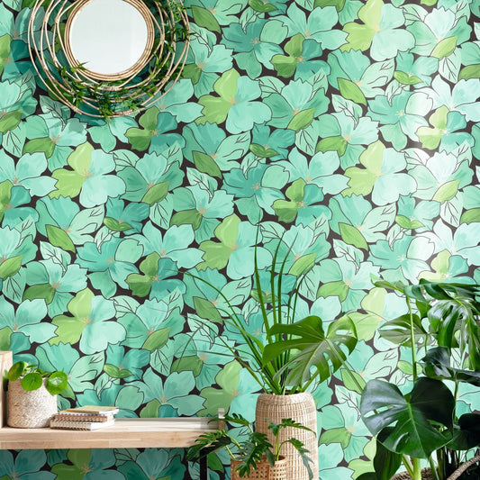 Flower Power August Wallpaper - Vert Emeraude - Caselio - 101887124 - Premier Wallcovering