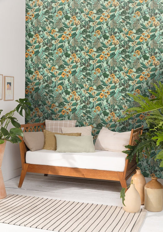 Flower Power May Wallpaper - Vert Emeraude - Caselio - 101857129 - Premier Wallcovering