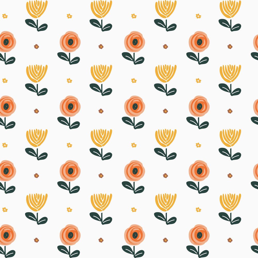 Flower Power Wallpaper - Gerbera Orange & Mustard - Lust Home - LH900095 - Premier Wallcovering