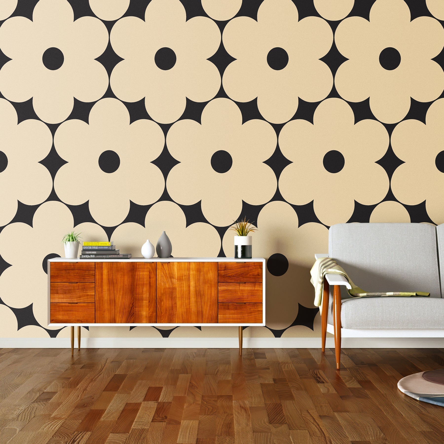 Flower Power Wallpaper - Ivory - Orla Kiely - 23AHFLPWLPDS-1090 - Premier Wallcovering