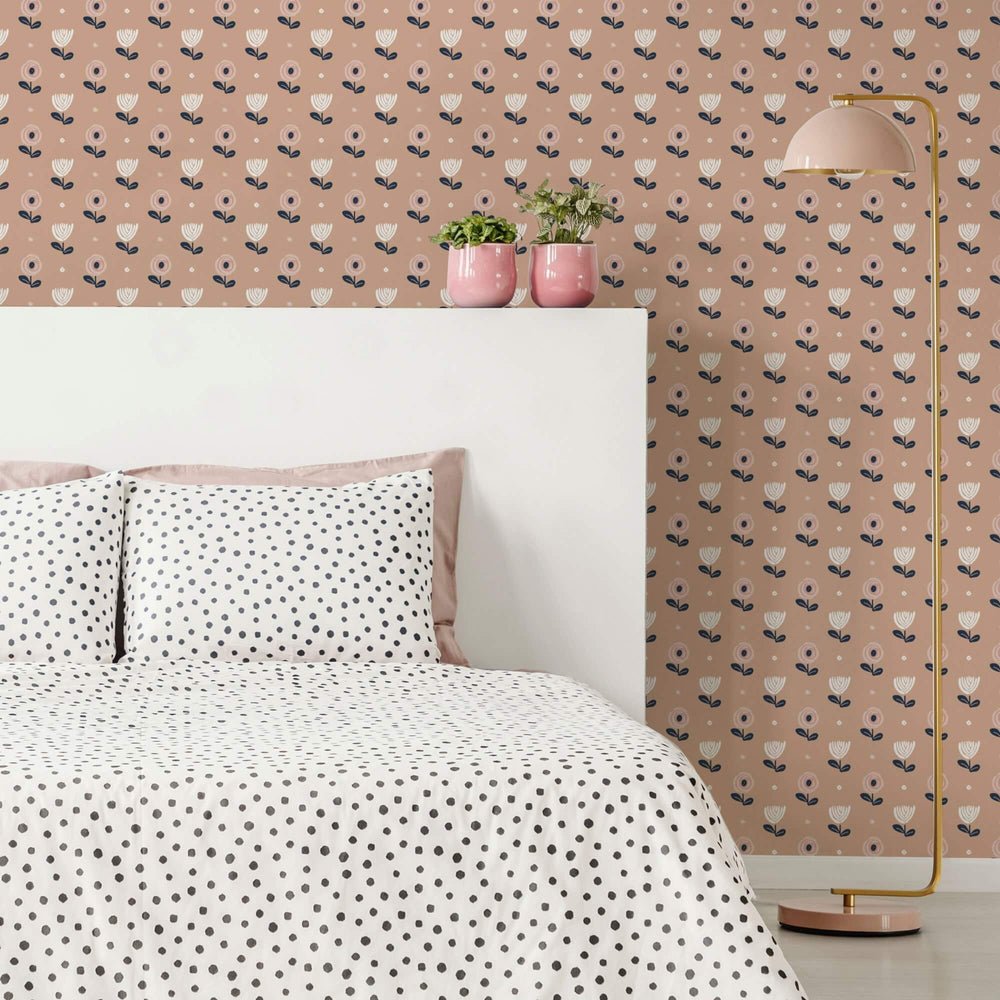 Flower Power Wallpaper - Carnation Peach - Lust Home - LH900094 - Premier Wallcovering