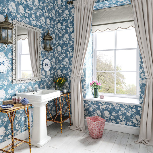 Flowerberry Wallpaper - Blue - Penny Morrison - FLOWERBERRY-BLUE - Premier Wallcovering