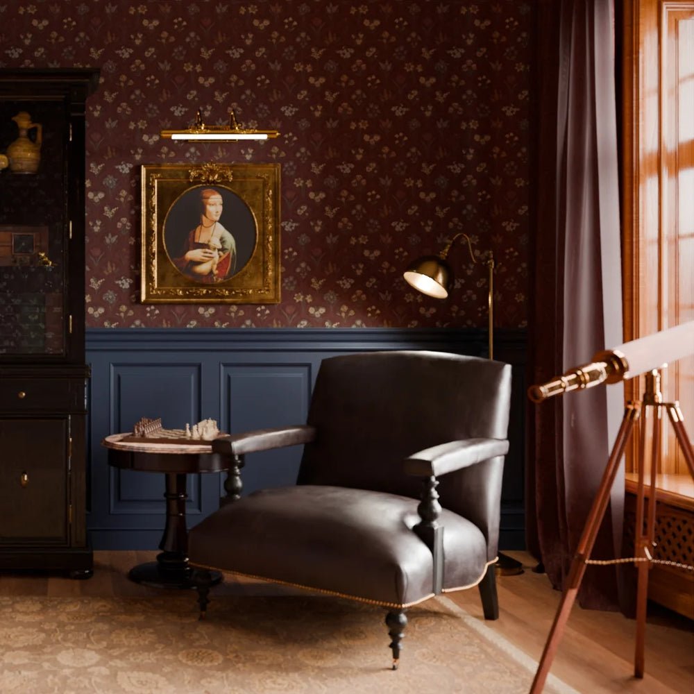 Flowers for Victoria Wallpaper - Rural Tones on Garnet - LAN100214 - Lucie Annabel - Premier Wallcovering