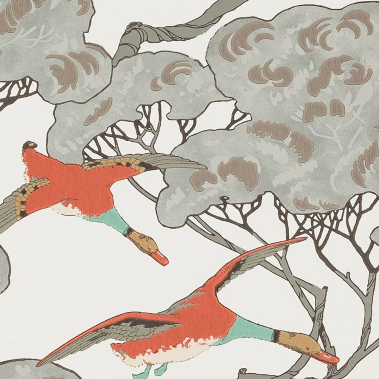 Flying Ducks Wallpaper - Coral/Clay - Mulberry Home - FG090/J87 - Premier Wallcovering