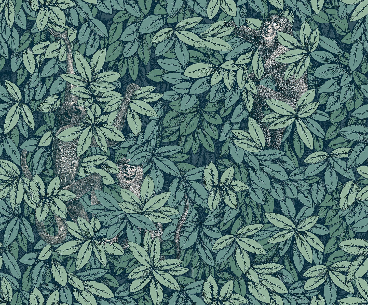 Foglie e Scimmie Wallpaper - Viridian - 123/10046 - Cole & Son - Premier Wallcovering