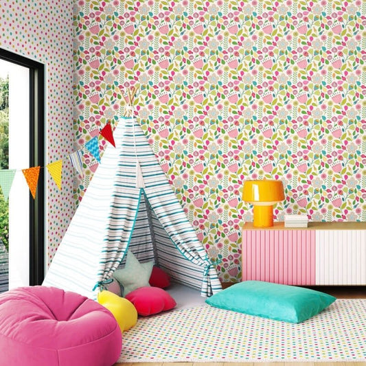 Folk Floral Wallpaper - Tutti Frutti - Hoopla Walls - HWA1287W - Premier Wallcovering
