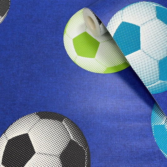 Footballs Wallpaper - Blue Multi - Catherine Lansfield - 165571 - Premier Wallcovering