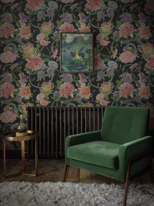 Forbidden Bloom Wallpaper - Black - Divine Savages - DVS030-FBL-BLK-WS - Premier Wallcovering