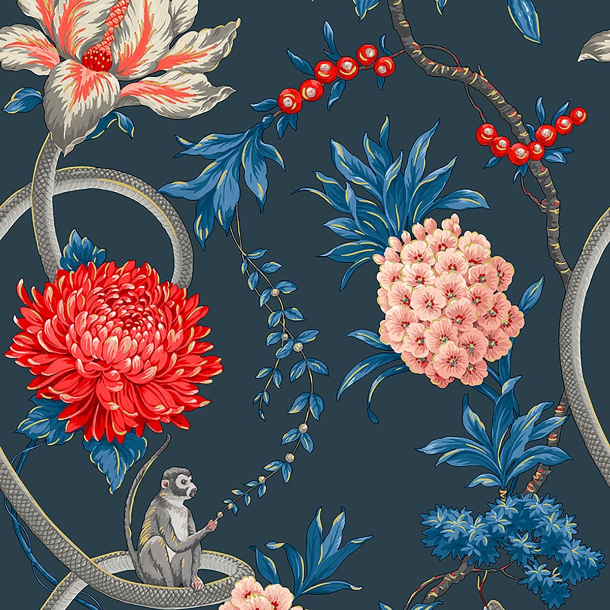 Forbidden Fruit Floral Wallpaper - Blue - Belgravia - 39003 - Premier Wallcovering