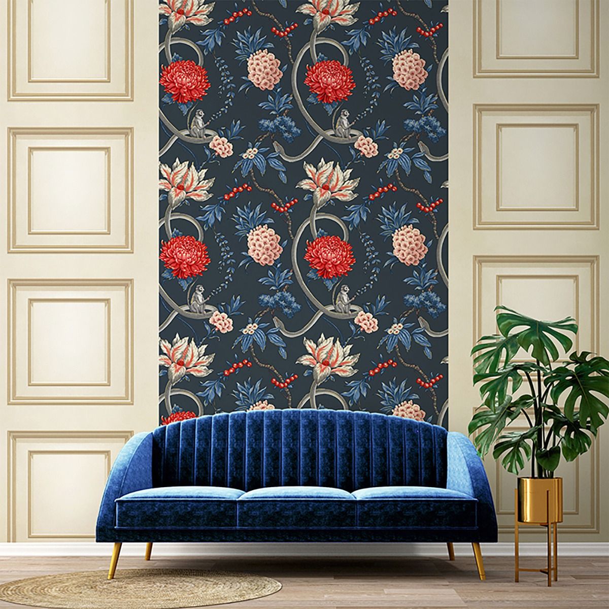 Forbidden Fruit Floral Wallpaper - Blue - Belgravia - 39003 - Premier Wallcovering