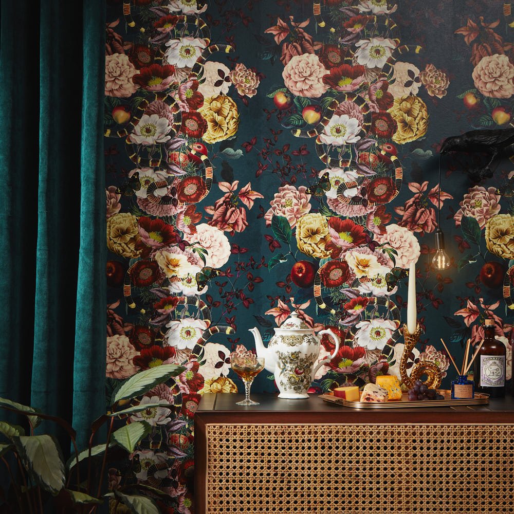 Forbidden Fruit Wallpaper - Petrol Blue - Lust Home - LH900355 - Premier Wallcovering