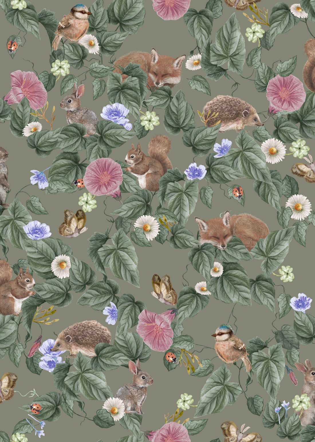 Forest Lullaby Nursery Wallpaper - Moss - Summer Gray - Premier Wallcovering
