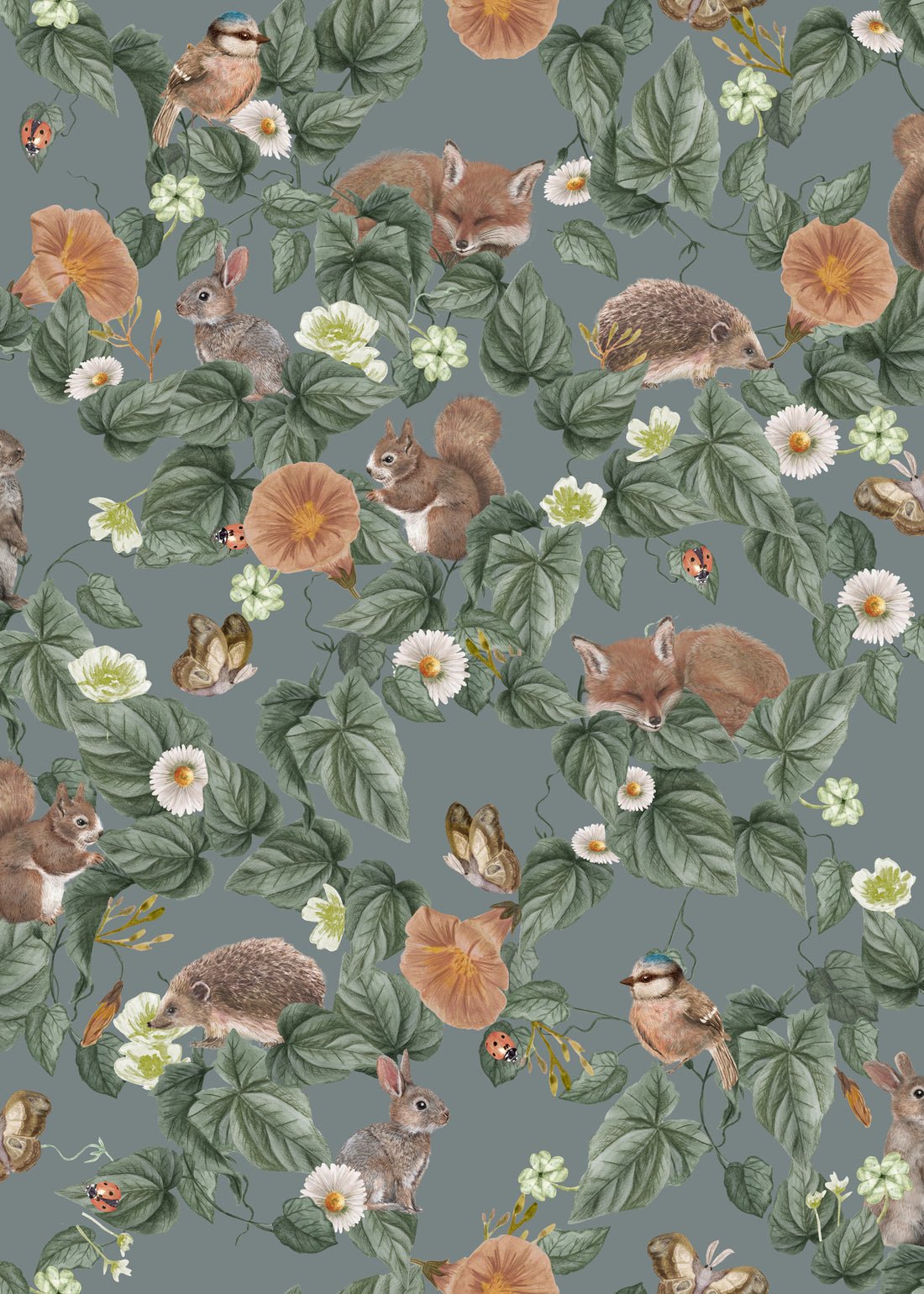Forest Lullaby Nursery Wallpaper - Teal - Summer Gray - Premier Wallcovering