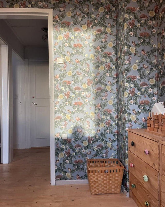 Forest Lullaby Nursery Wallpaper - Bluish - Summer Gray - Premier Wallcovering