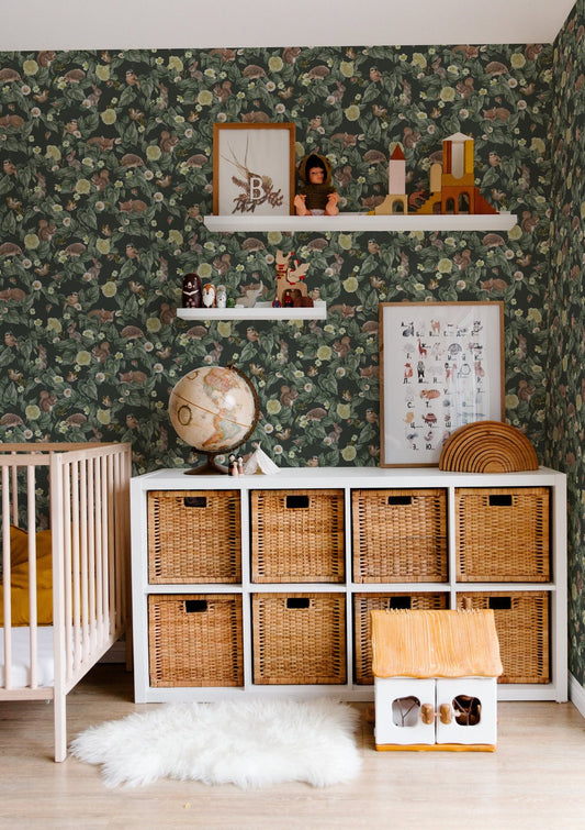 Forest Lullaby Nursery Wallpaper - Pine - Summer Gray - Premier Wallcovering