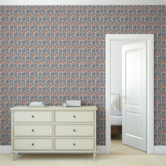 Morris Collections - 1084 - Forest Rose Wallpaper - Grey Blue Rose - Premier Wallcovering