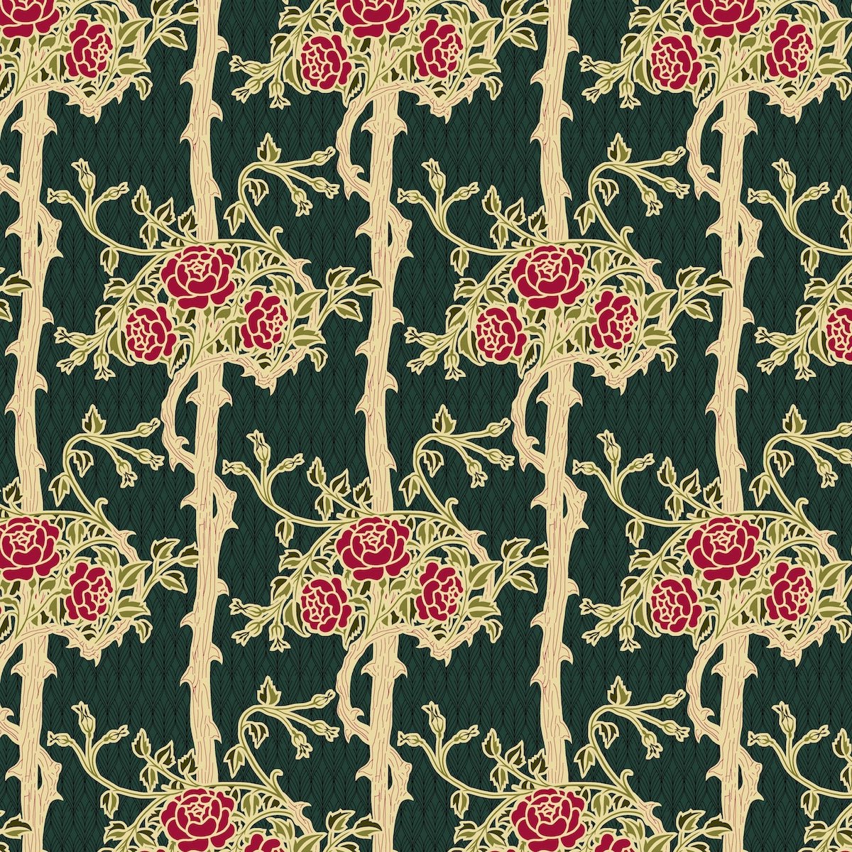 Morris Collections - 1088 - Forest Rose Wallpaper - Black Red - Premier Wallcovering