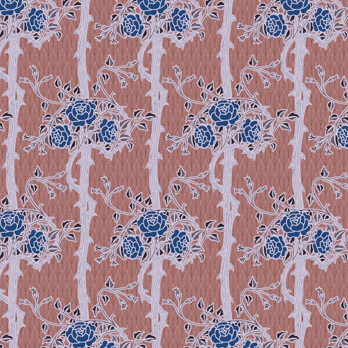 Morris Collections - 1087 - Forest Rose Wallpaper - Pink Blue - Premier Wallcovering