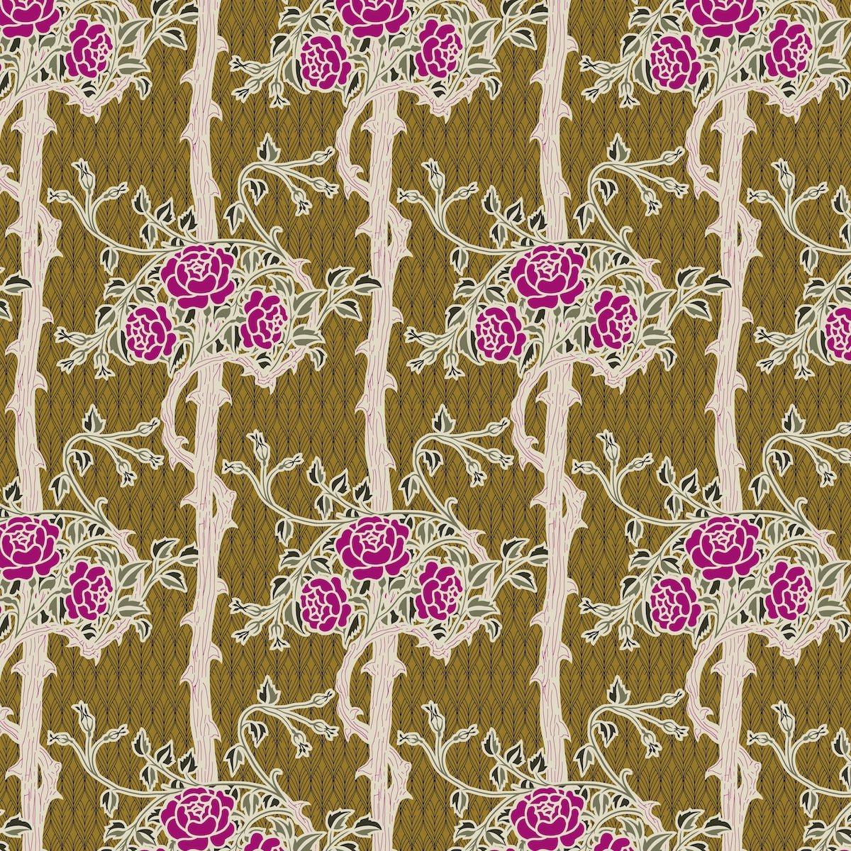 Morris Collections - 1086 - Forest Rose Wallpaper - Brown Green - Premier Wallcovering