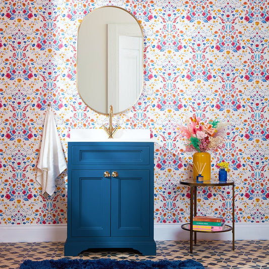 Forget Me Not Wallpaper - Citrus, Fuchsia & Cobalt Blue - Lust Home - LH900392 - Premier Wallcovering