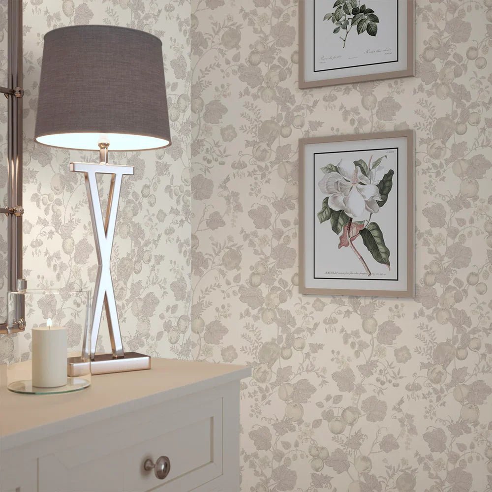 Forgotten Fruit Wallpaper - Vintage Cream and Vintage Grey - LAN100067 - Lucie Annabel - Premier Wallcovering