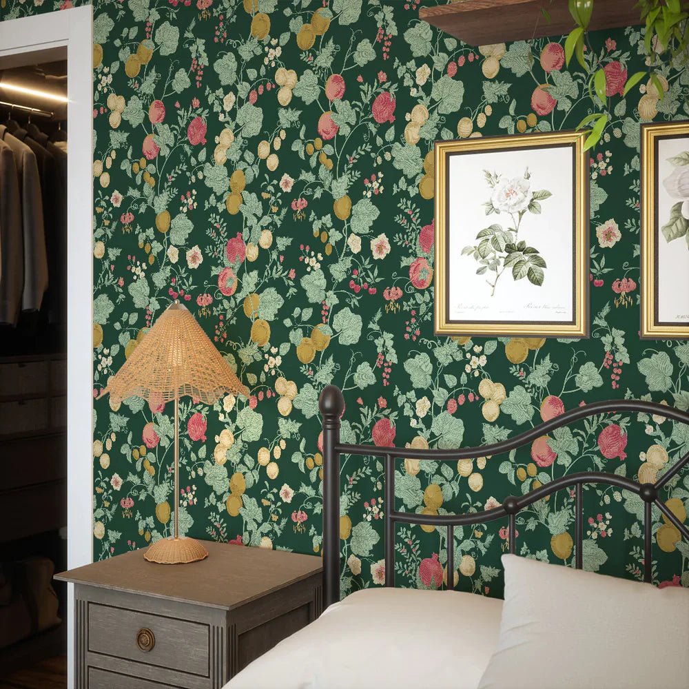 Forgotten Fruit Wallpaper - Guava and Ochre on Castleton Green - LAN100065 - Lucie Annabel - Premier Wallcovering