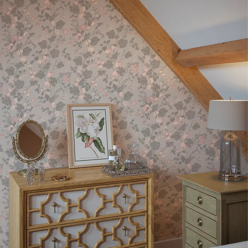 Forgotten Fruit Wallpaper - Violet Grey and Vintage Rose - LAN100068 - Lucie Annabel - Premier Wallcovering