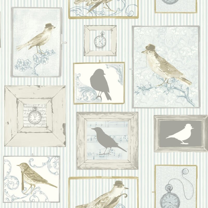 Framed Birds Wallpaper - Aqua/Multi - SK Filson - FI2502 - Premier Wallcovering