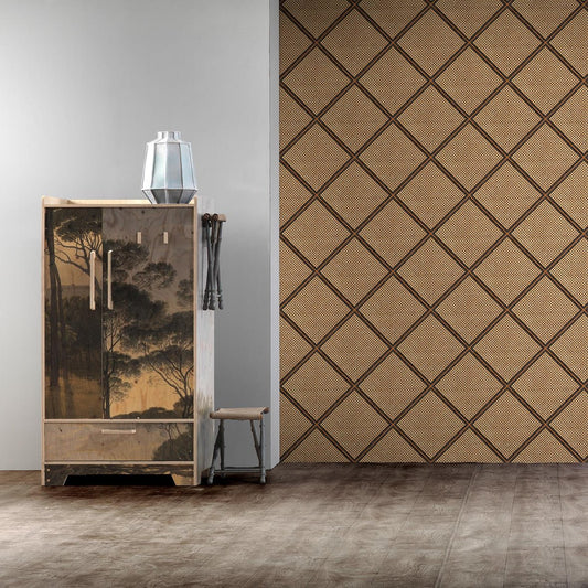 Framed Webbing Wallpaper - Brown - NLXL - MRV - 26 - Premier Wallcovering