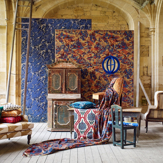 French Marble Wallpaper - Reign Blue - ZCOT313025 - Zoffany - Premier Wallcovering