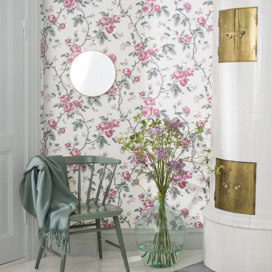 French Roses Wallpaper - Pink / Green - Boråstapeter - 7210 - Premier Wallcovering
