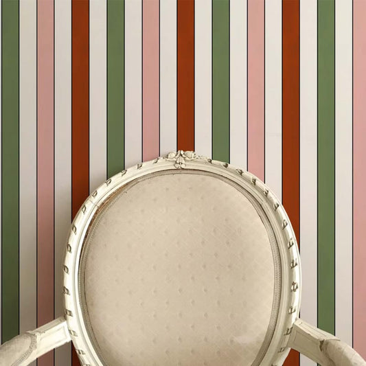 French Stripes Wallpaper - Green/red/pink - Ottoline - W/C&S/107/1 - Premier Wallcovering
