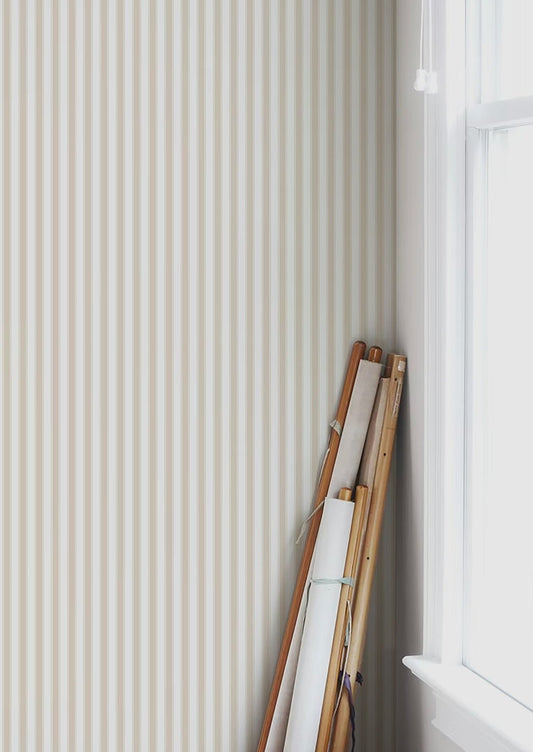 French Stripes Wallpaper - Beige - Summer Gray - Premier Wallcovering
