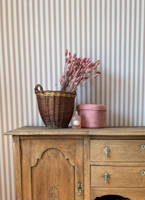French Stripes Wallpaper - Rose - Summer Gray - Premier Wallcovering