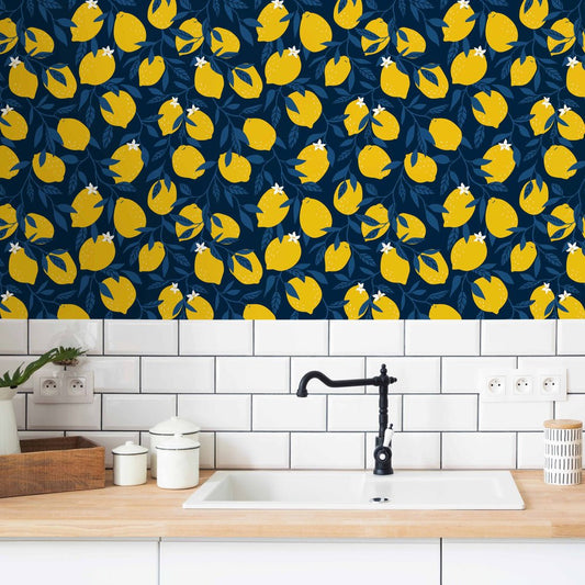 Freshly Squeezed Wallpaper - Midnight Blue & Lemon Yellow - Lust Home - LH900069 - Premier Wallcovering