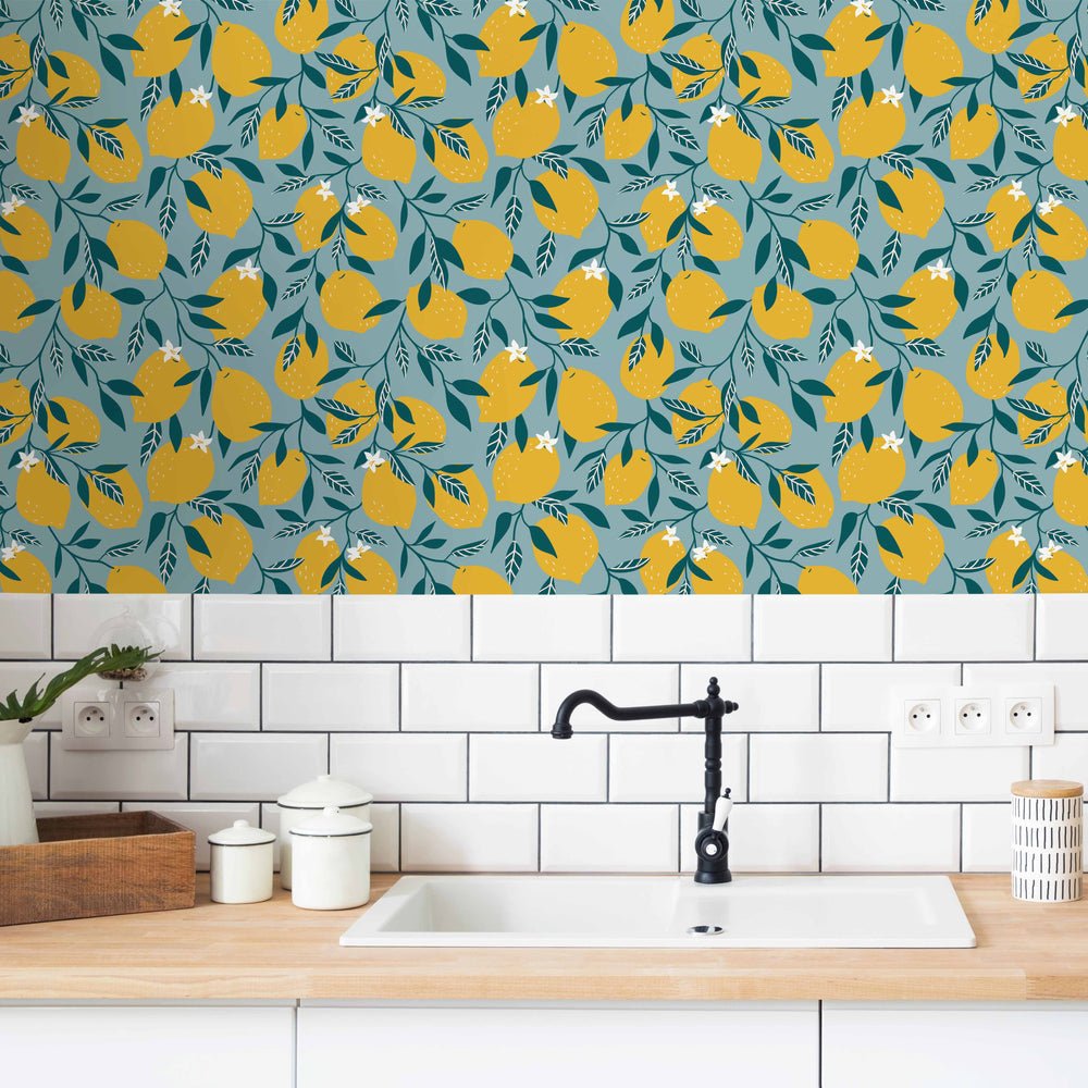 Freshly Squeezed Wallpaper - Teal & Lemon Yellow - Lust Home - LH900214 - Premier Wallcovering