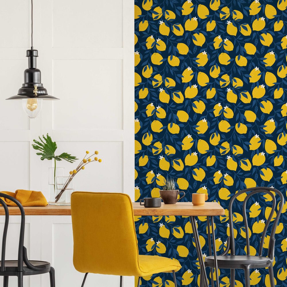 Freshly Squeezed Wallpaper - Midnight Blue & Lemon Yellow - Lust Home - LH900069 - Premier Wallcovering