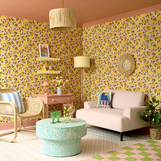 Freshly Squeezed Wallpaper - Lemon Yellow on Tuscan Orange - Lust Home - LH900544 - Premier Wallcovering