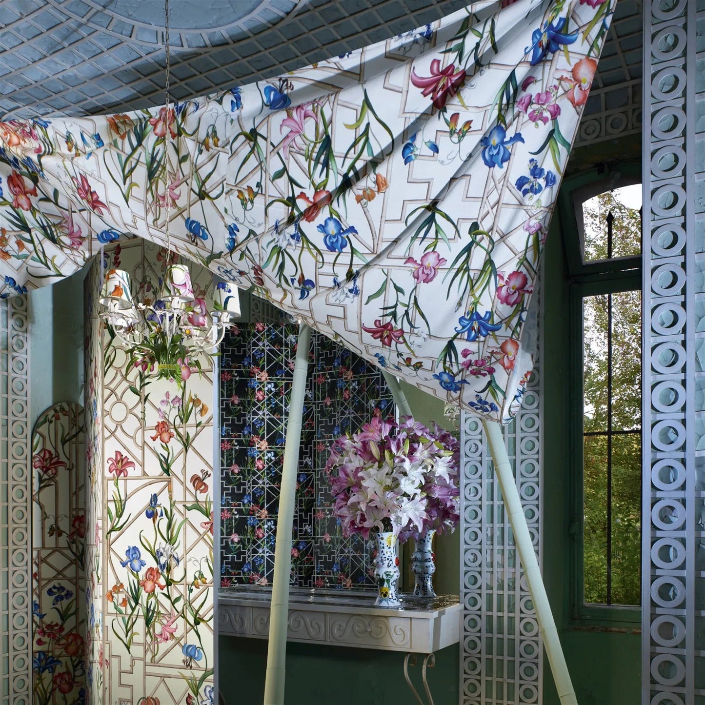 Fretwork Garden Fabric - Azur - Christian Lacroix - FCL7070/01 - Premier Wallcovering