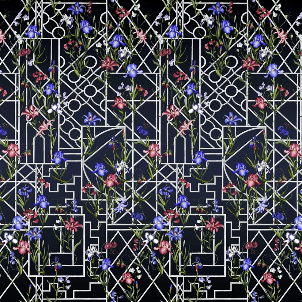 Fretwork Garden Panoramic Wallpaper - Indigo - Christian Lacroix - PCL7053/02 - Premier Wallcovering