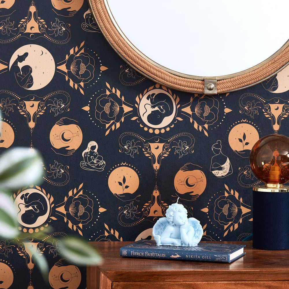 Freyja Wallpaper - Navy & Gold - Lust Home - LH900379 - Premier Wallcovering