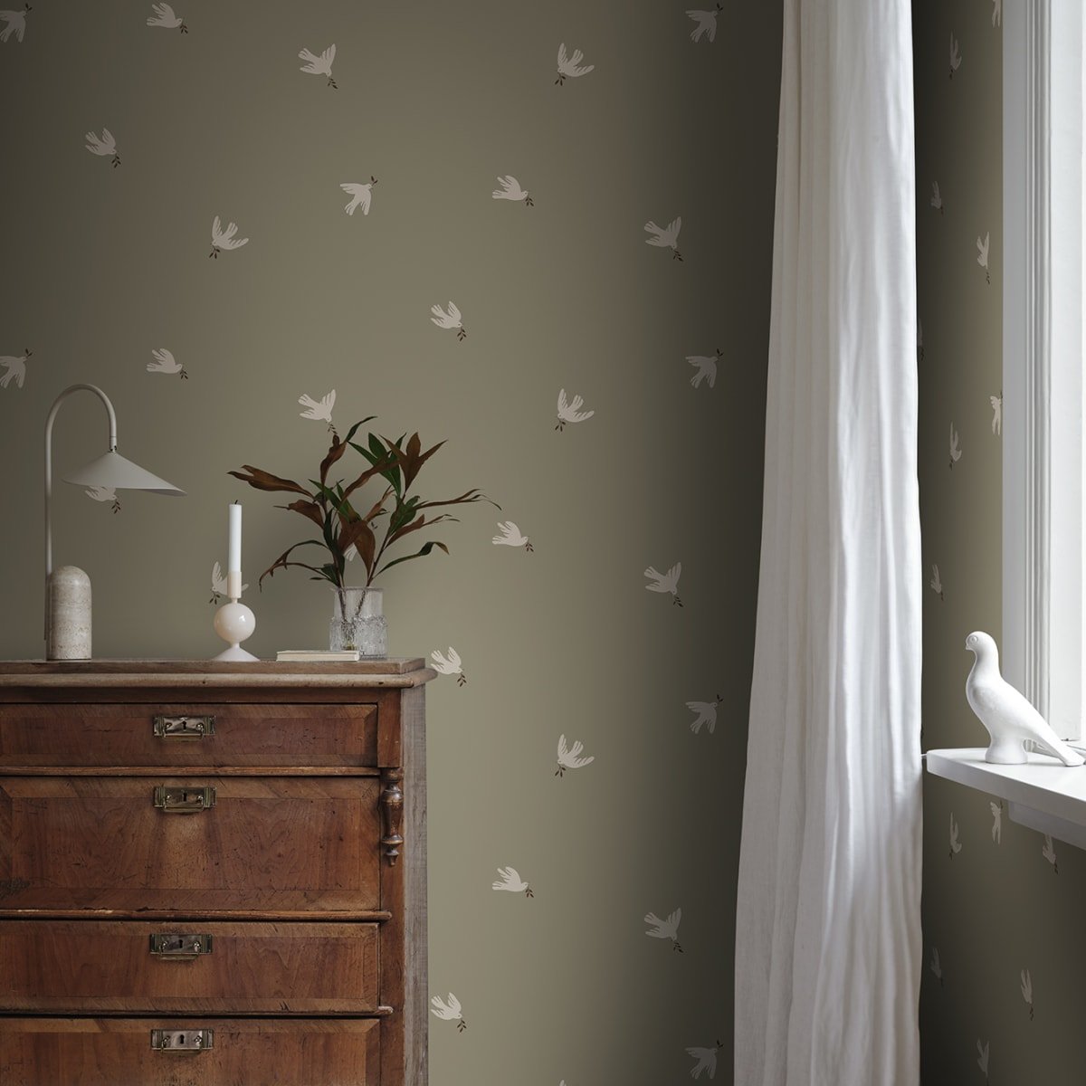 Frida Wallpaper - Olive Green - Sandberg - S10626 - Premier Wallcovering