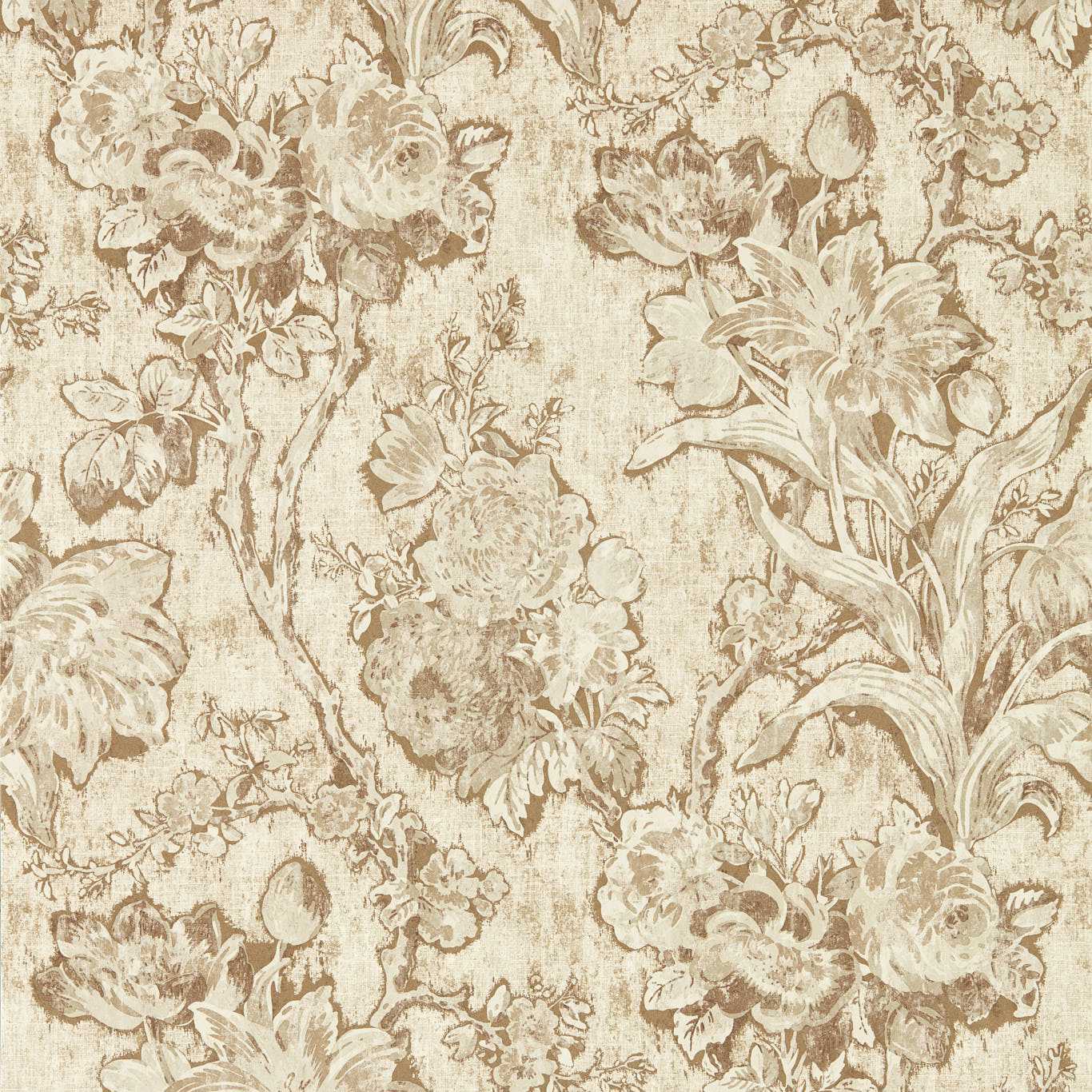 Fringed Tulip Toile Wallpaper - Jute - DGDW217325 - Sanderson - Premier Wallcovering