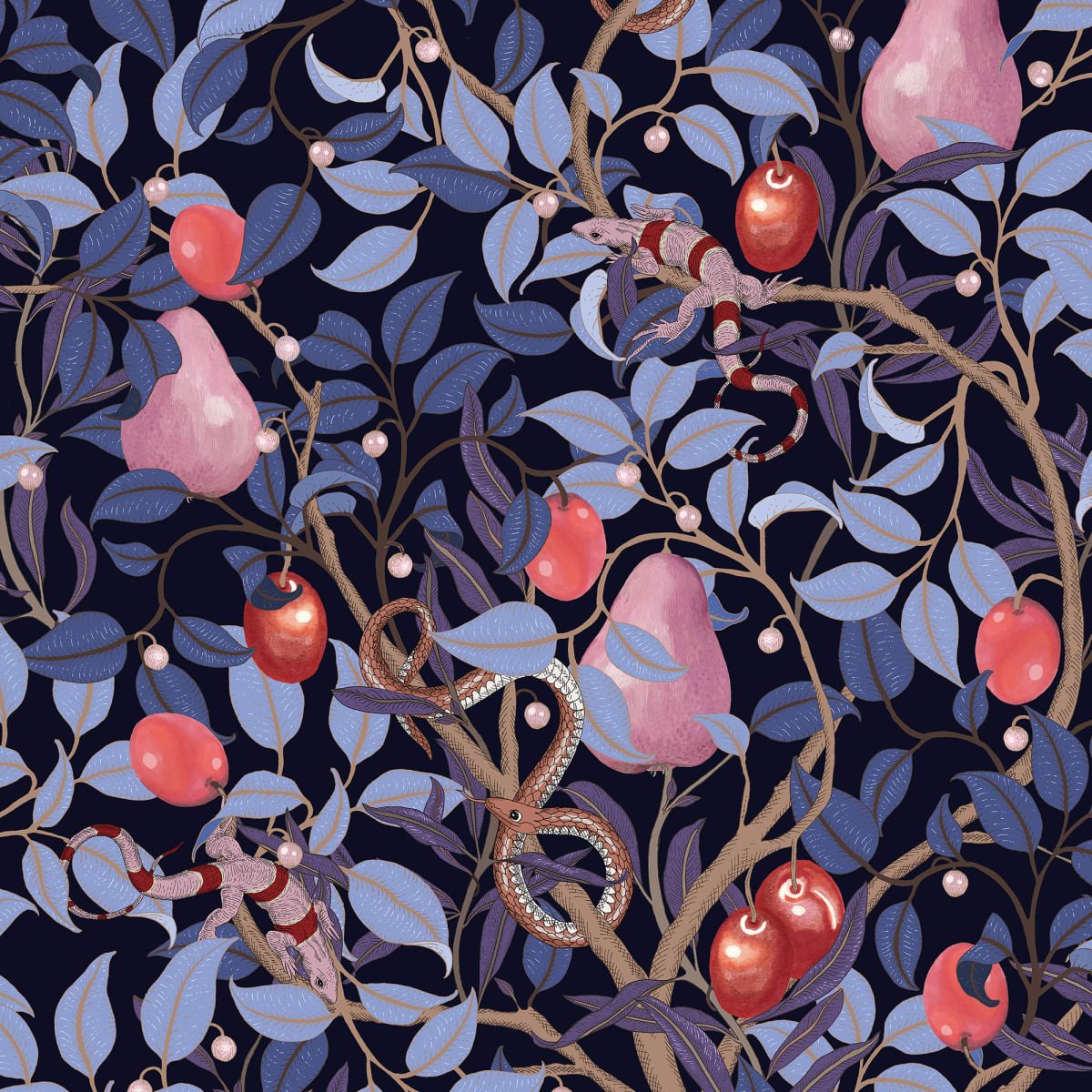 Fruit Garden Wallpaper - Lilac - Rebel Walls - R19276 - Premier Wallcovering