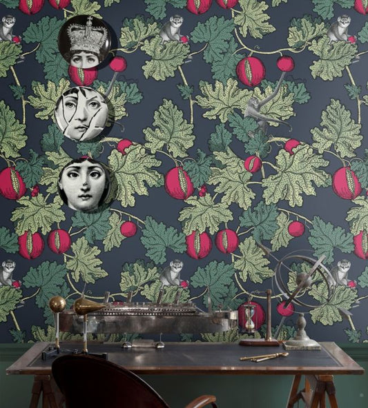 Frutto Proibito Wallpaper - Sage & Magenta on Ink - 114/1001 - Cole & Son - Premier Wallcovering