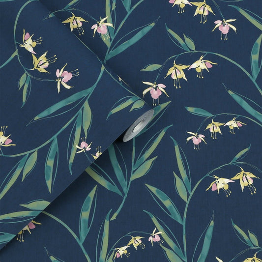 Fulwell Fuchsia Wallpaper - Midnight Seaspray - Laura Ashley - 127402 - Premier Wallcovering