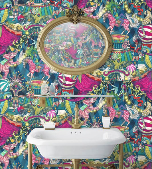 Funfair Wallpaper - Denim & Cerise - Brand McKenzie - BMCF003/06A - Premier Wallcovering