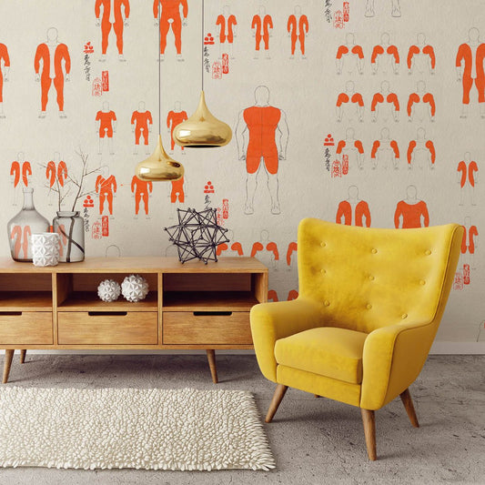 Gakubori Wallpaper - Orange - NLXL - KSO - 02 - Premier Wallcovering
