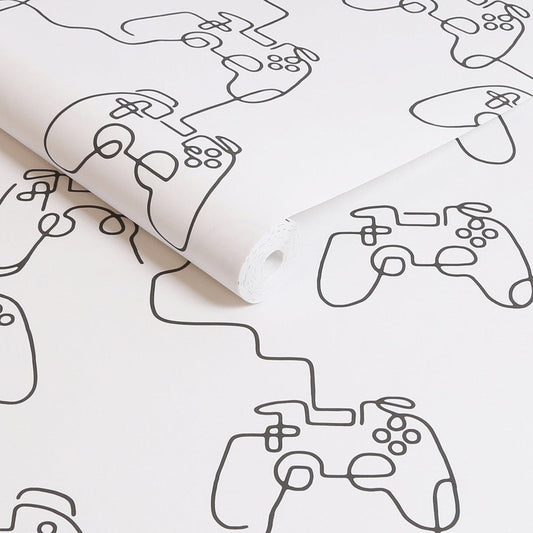 Gamer Doodle Wallpaper - Black & White - Next - 127711 - Premier Wallcovering