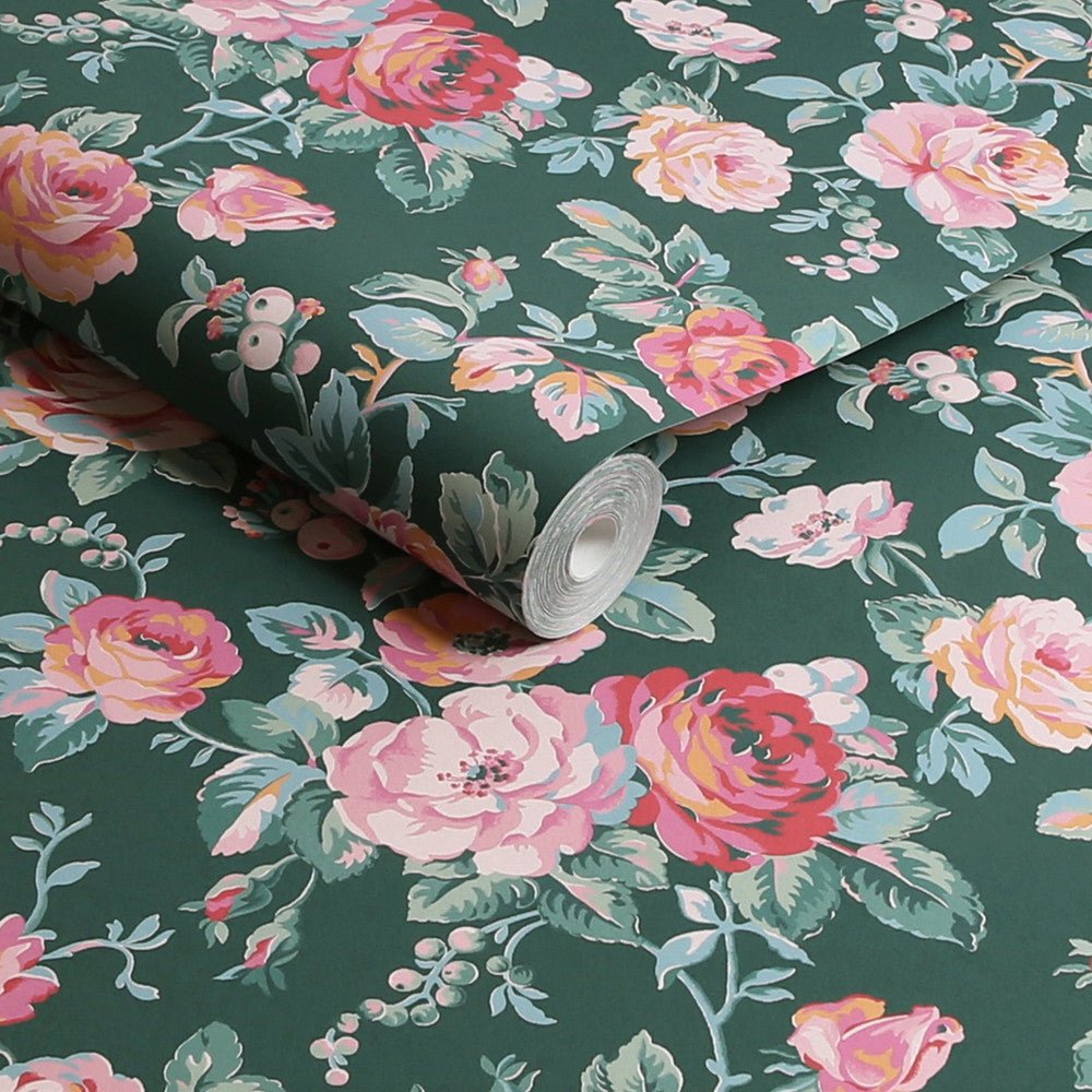 Garden Rose Wallpaper - Green - 125502 - Cath Kidston - Premier Wallcovering